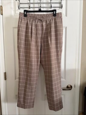 Ann Taylor Plaid Drawstring Pants in Taupe